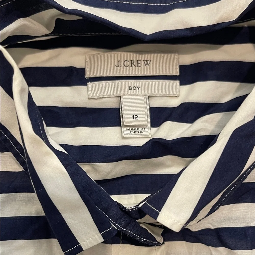 J. Crew Long Sleeve Navy and White Striped Button-Up